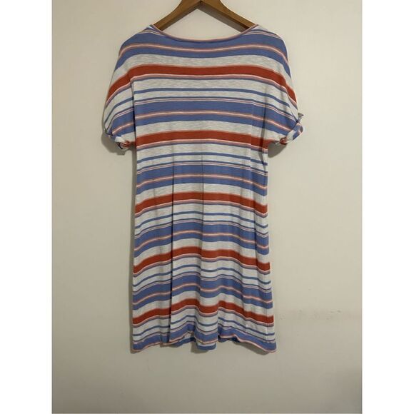 Loft Striped Lounge T-Shirt Dress Blue White Orange Short Sleeve Size M - Picture 2 of 4